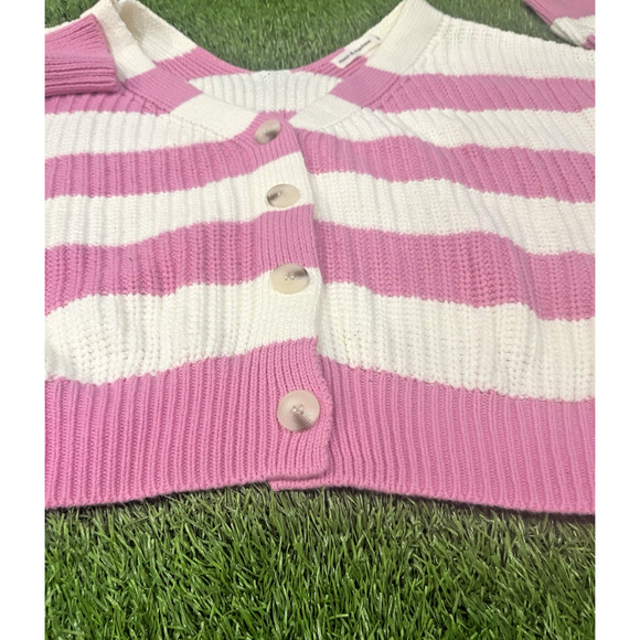 MOON & MADISON Cardigan Sweater Women Stripe Pink Knit Size MEDIUM (8-10) - Picture 5 of 8